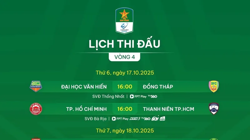 Lịch thi đấu vòng 4 giải hạng Nhất 2025-2026
