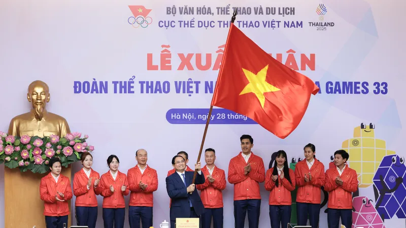 Thủ tướng Phạm Minh Chính tại Lễ xuất quân của Đoàn Thể thao Việt Nam tham dự SEA Game 33