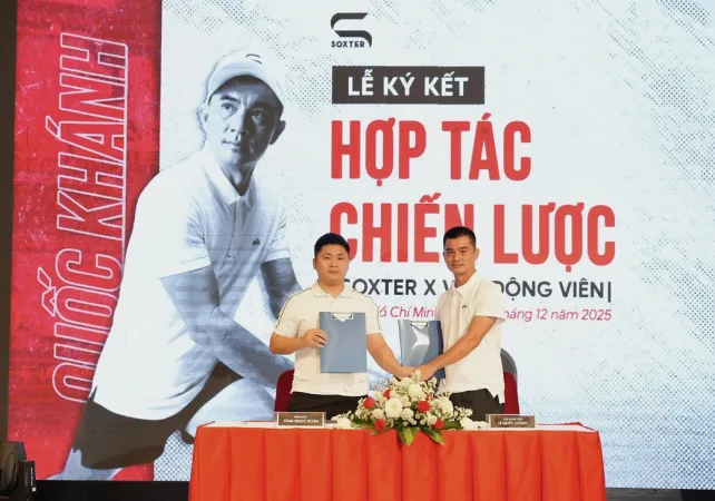 Quốc Khánh tại lễ ký kết với Soxter Pickleball vào sáng 22-12.