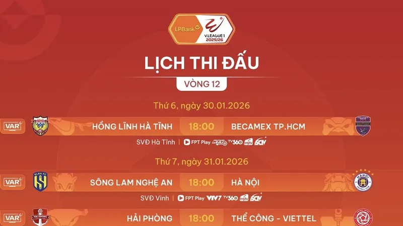 Lịch thi đấu vòng 12 V-League 2025-2026