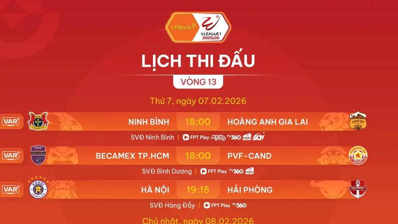 Lịch thi đấu vòng 13 V-League 2025-2026