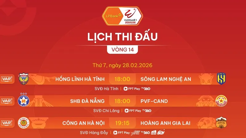Lịch thi đấu vòng 14 V-League 2025-2026