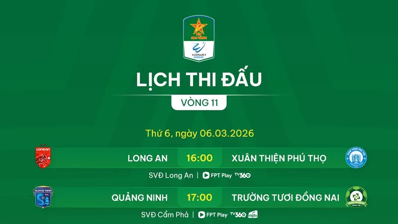 Lịch thi đấu vòng 11 giải hạng Nhất 2025-2026