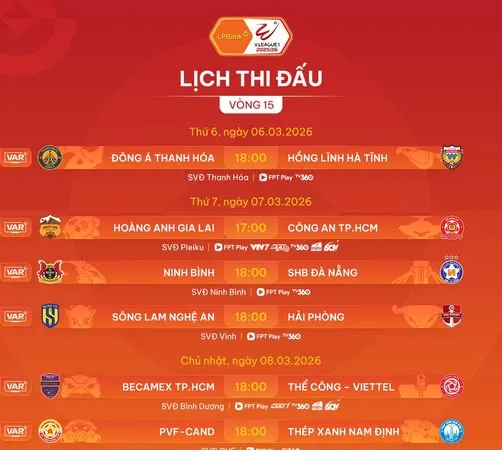 Lịch thi đấu vòng 15 LPBank V-League 2025-2026