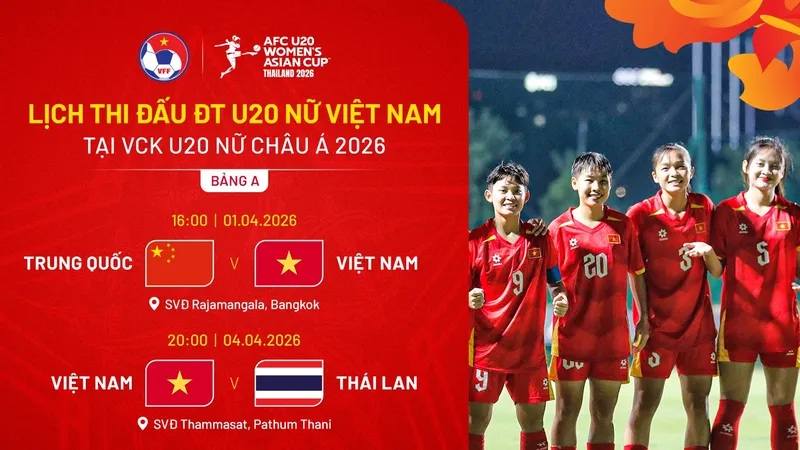 Lịch thi đấu Vòng chung kết U20 nữ châu Á 2026