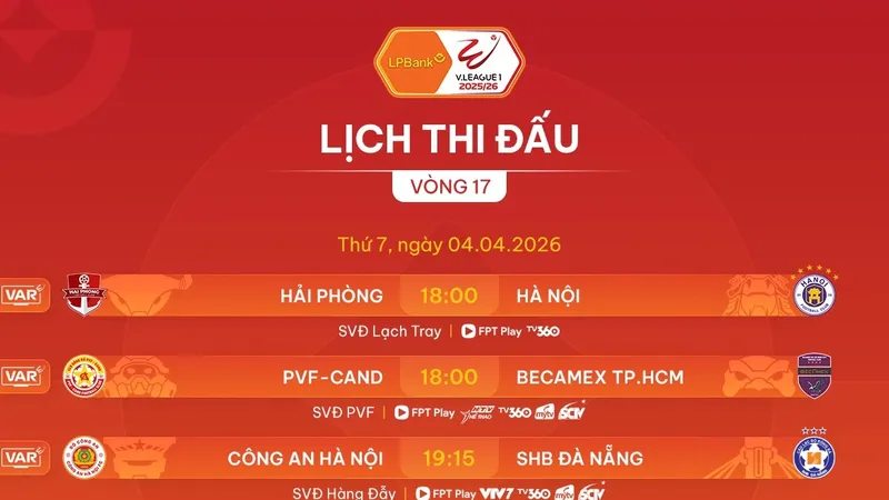 Lịch thi đấu vòng 17 V-League 2025-2026