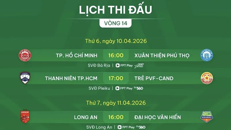 Lịch thi đấu vòng 14 giải hạng Nhất 2025-2026