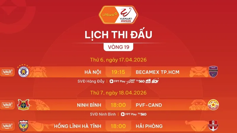Lịch thi đấu vòng 19 LPBank V-League 2025-2026