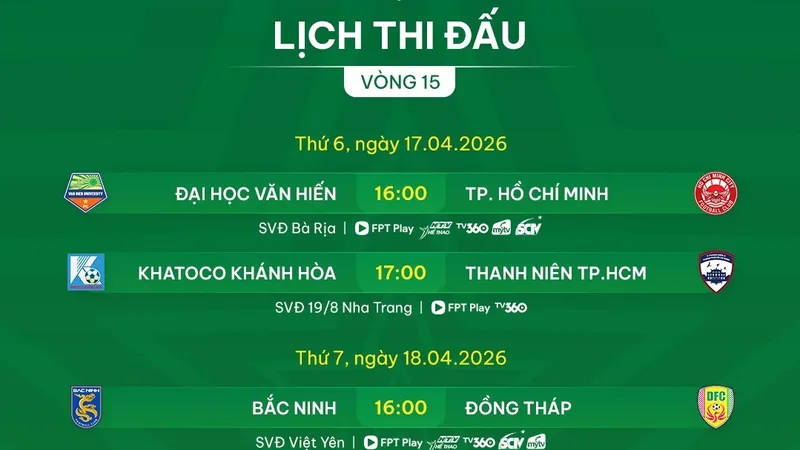 Lịch thi đấu vòng 15 giải hạng Nhất 2025-2026