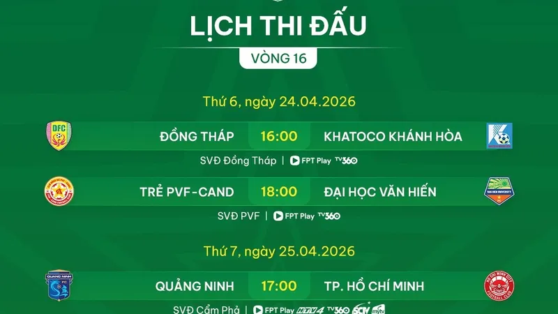 Lịch thi đấu vòng 16 giải hạng Nhất 2025-2026