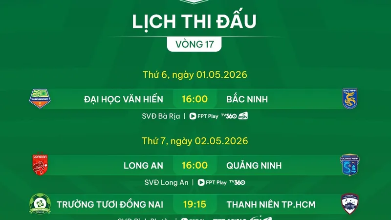 Lịch thi đấu vòng 17 giải hạng Nhất 2025-2026