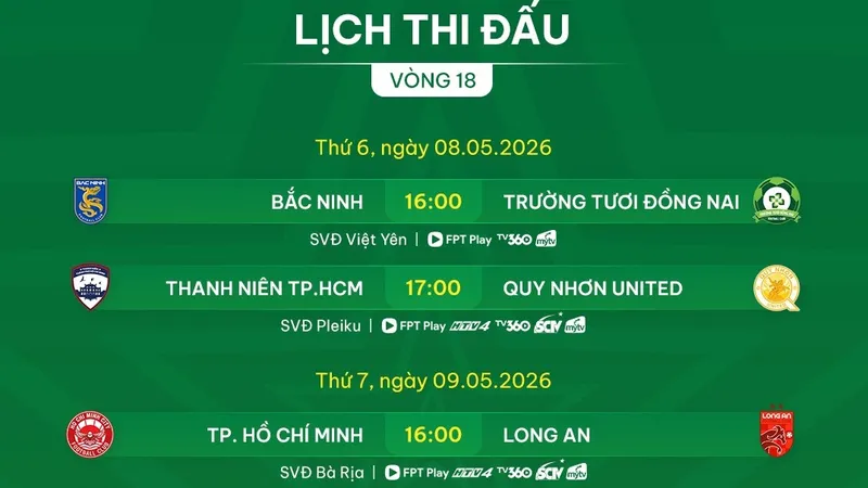 Lịch thi đấu vòng 18 giải hạng Nhất 2025-2026
