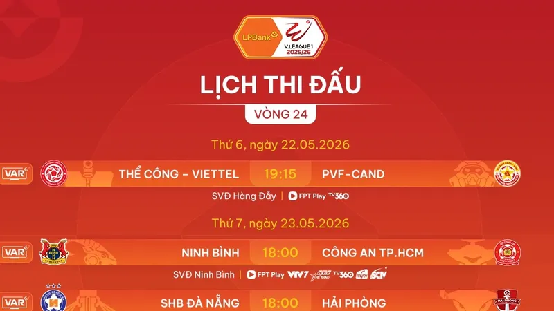 Lịch thi đấu vòng 24 LPBank V-League 2025-2026