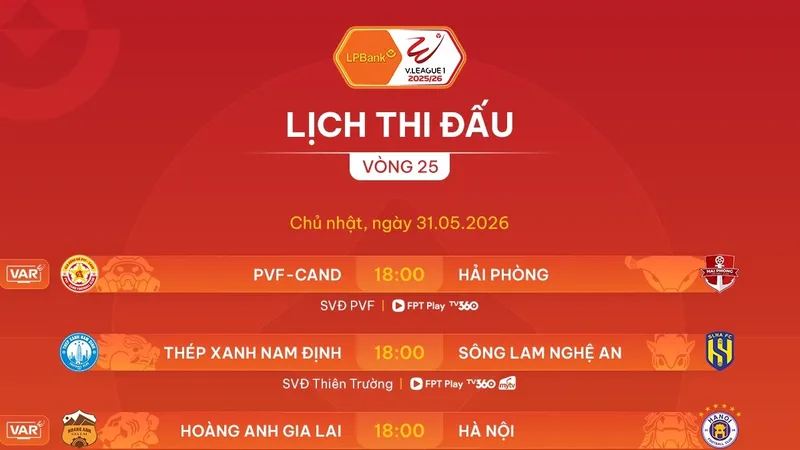 Lịch thi đấu vòng 25 LPBank V-League 2025-2026
