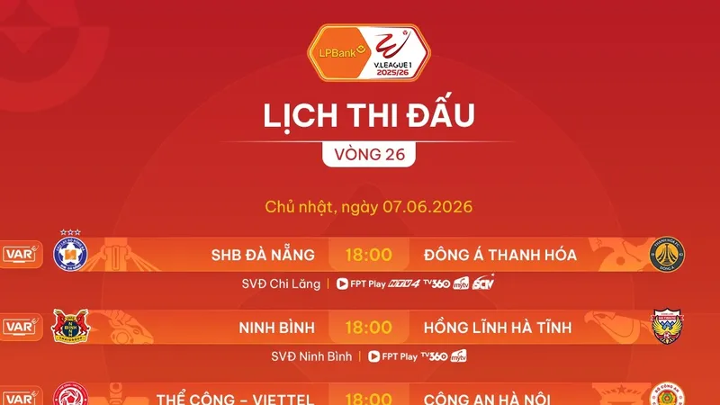 Lịch thi đấu vòng 26 LPBank V-League 2025-2026