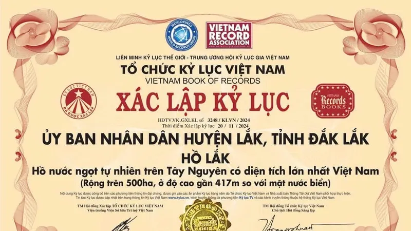 Thu hồi chứng nhận kỷ lục Việt Nam của hồ Lắk để điều chỉnh