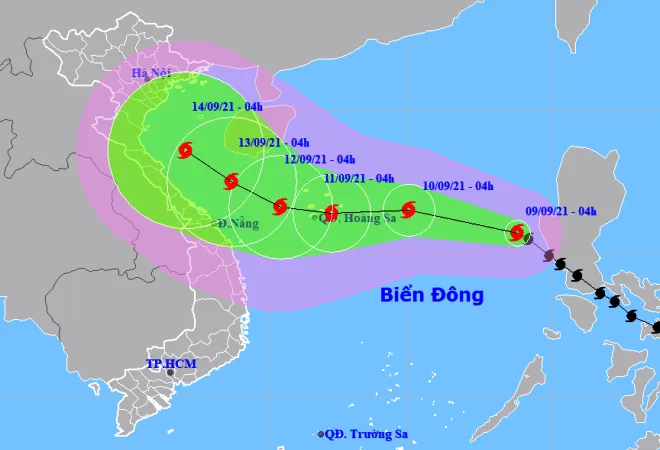 Vị trí và hướng di chuyển của bão Côn Sơn. Ảnh: Trung tâm Dự báo Khí tượng thủy văn Quốc gia