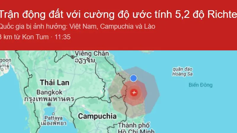 Thông tin về trận động đất. Nguồn: U.S. Geological Survey 
