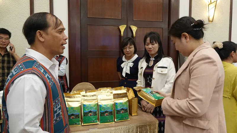 Giới thiệu mô hình, sản phẩm trà (chè) dây Hòa Bắc. Ảnh: XUÂN QUỲNH