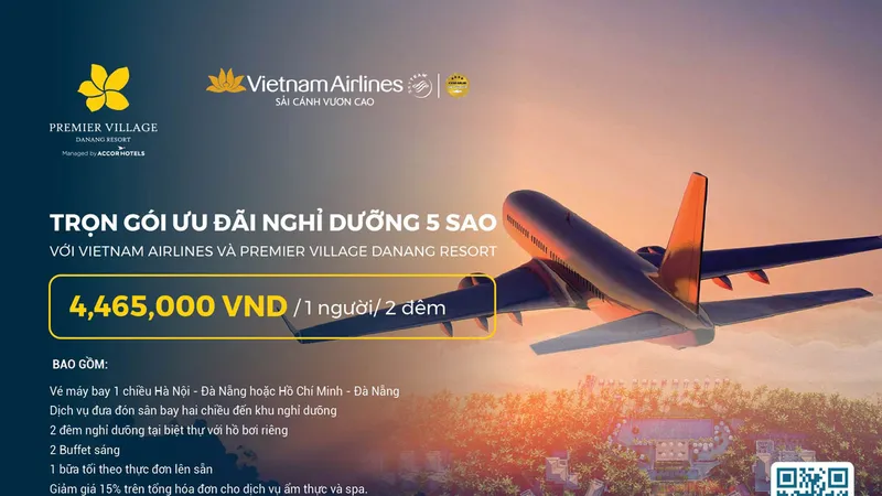 Combo vé máy bay Vietnam Airlines và 2 đêm nghỉ dưỡng tại Premier Village Danang Resort 5 sao 