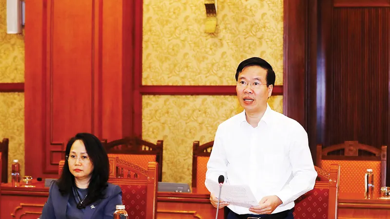 Thường trực Ban Bí thư Võ Văn Thưởng phát biểu tại buổi giao ban