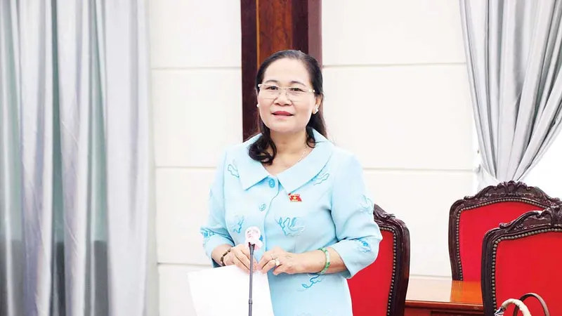 Đồng chí Nguyễn Thị Lệ, Phó Bí thư Thành ủy, Chủ tịch HĐND TPHCM phát biểu tại hội thảo góp ý cho dự án Luật Phòng, chống bạo lực gia đình (sửa đổi). Ảnh: MAI HOA