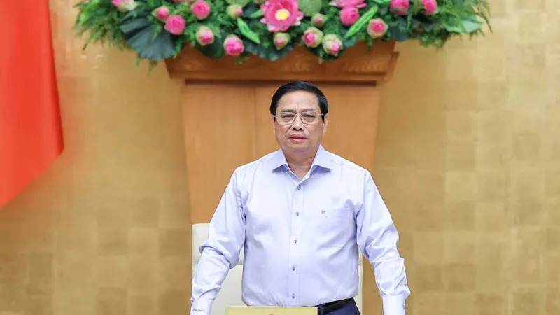 Thủ tướng Phạm Minh Chính phát biểu tại phiên họp Chính phủ thường kỳ tháng 7. Ảnh: VIẾT CHUNG