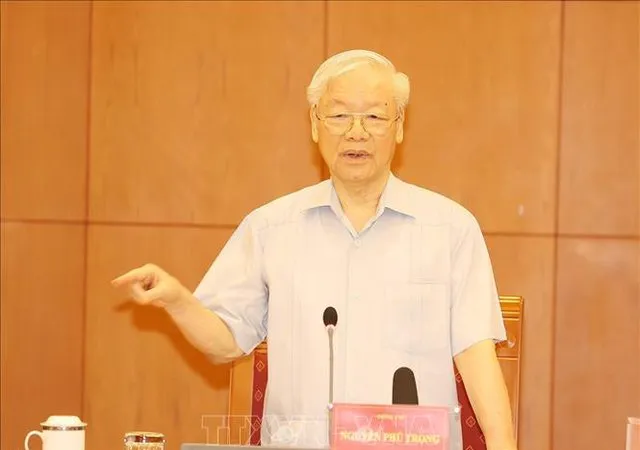 Tổng Bí thư Nguyễn Phú Trọng phát biểu chỉ đạo cuộc họp. Ảnh: TTXVN