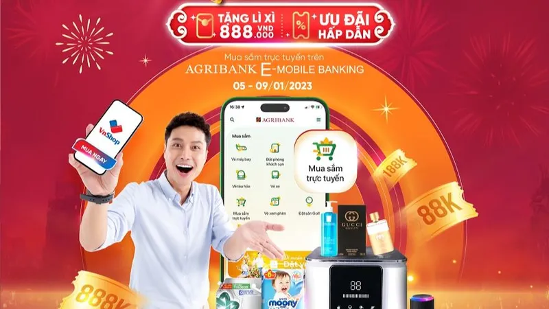 Giảm ngay 888.000 đồng khi mua sắm trực tuyến trên Agribank E-Mobile Banking