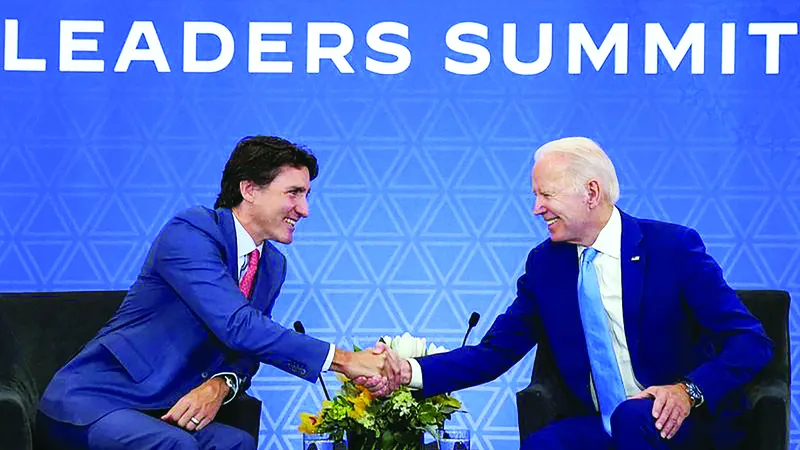 Tổng thống Mỹ J.Biden gặp Thủ tướng Canada J.Trudeau tại Hội nghị thượng đỉnh Bắc Mỹ hồi đầu năm 2023. Ảnh: REUTERS