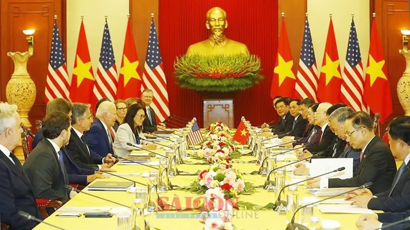 Quang cảnh cuộc hội đàm tại trụ sở Trung ương Đảng, chiều 10-9. Ảnh: VIẾT CHUNG