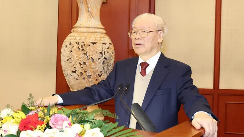 Tổng Bí thư Nguyễn Phú Trọng phát biểu tại cuộc họp. Ảnh: TTXVN