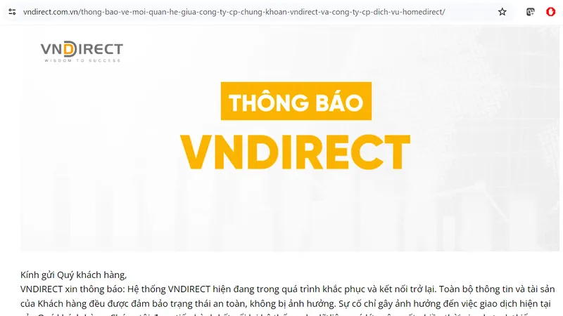 Thông báo của VNDirect khi hệ thống bị tấn công mã hóa dữ liệu