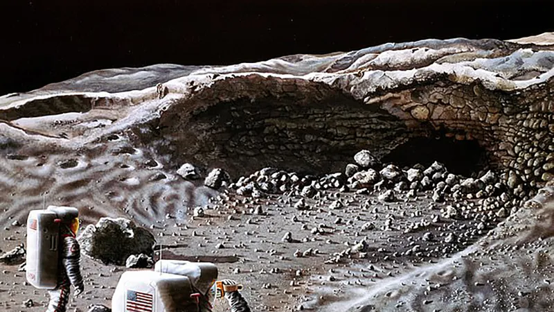 Ảnh mô phỏng một hang động trên Mặt trăng. Ảnh: NASA