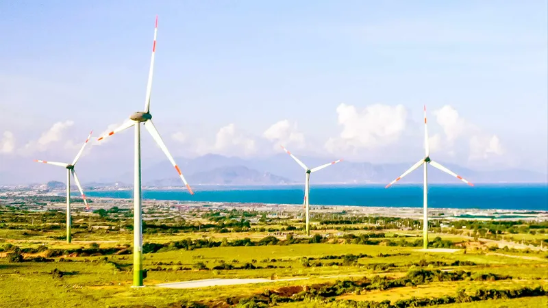 Cánh quạt gió Nhà máy điện gió Mũi Dinh, thôn Sơn Hải, huyện Thuận Nam, tỉnh Ninh Thuận. Ảnh: HOÀNG HÙNG