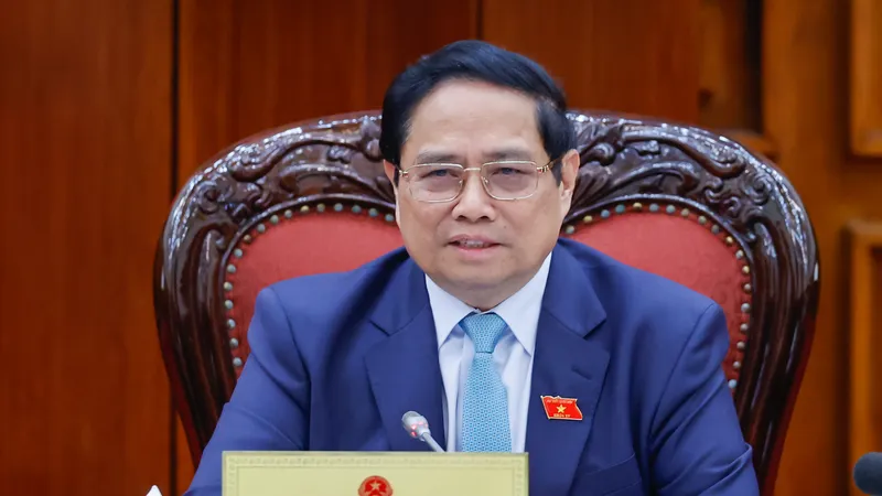 Thủ tướng Phạm Minh Chính phát biểu tại phiên họp thứ nhất của Ban Chỉ đạo của Chính phủ tổng kết việc thực hiện Nghị quyết số 18-NQ/TW. Ảnh: VGP