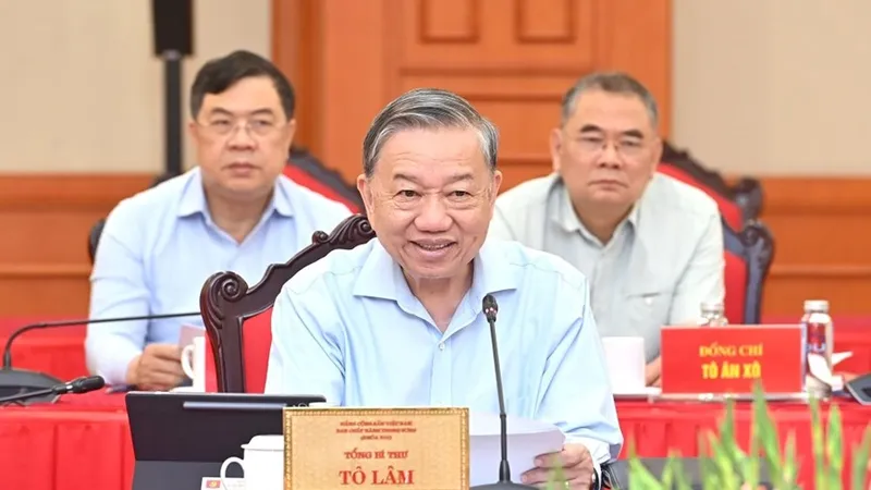 Tổng Bí thư Tô Lâm phát biểu chỉ đạo tại buổi làm việc. Ảnh: BÁO NHÂN DÂN