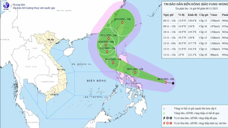 Ngày 10-11, bão Fung-wong vào Biển Đông 