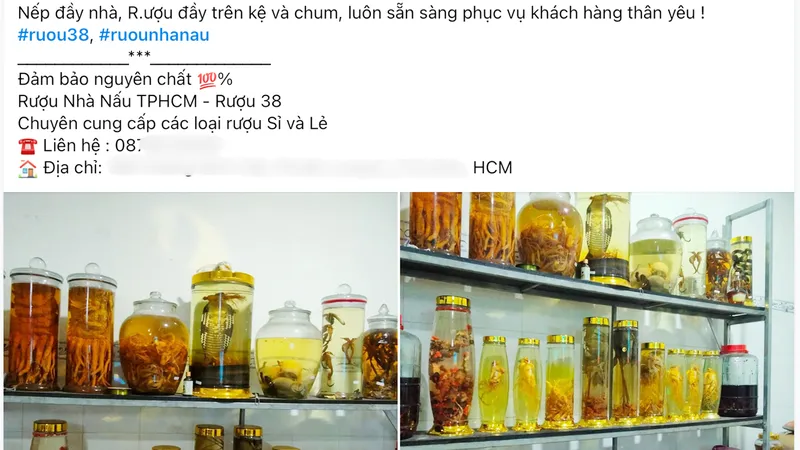Nhiều loại rượu nhà ngâm, rượu nhà nấu rao bán trên Facebook 