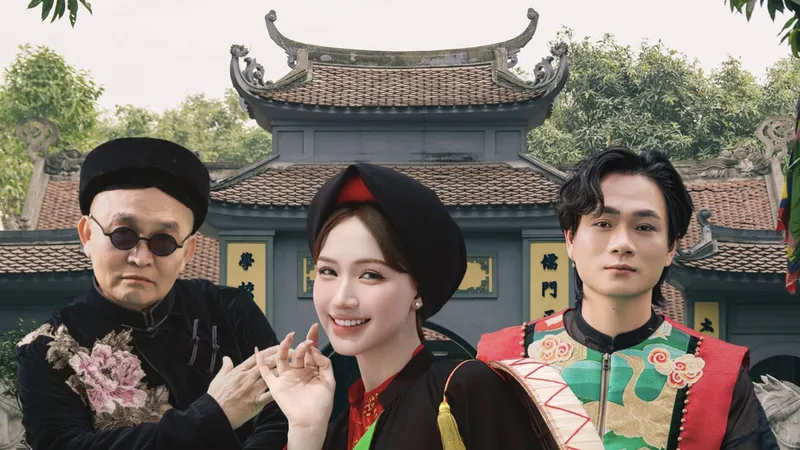 Ca sĩ Hòa Minzy kết hợp với nghệ sĩ chèo Xuân Hinh và ca sĩ Tuấn Cry trong MV Bắc Bling (ẢNH: NVCC)