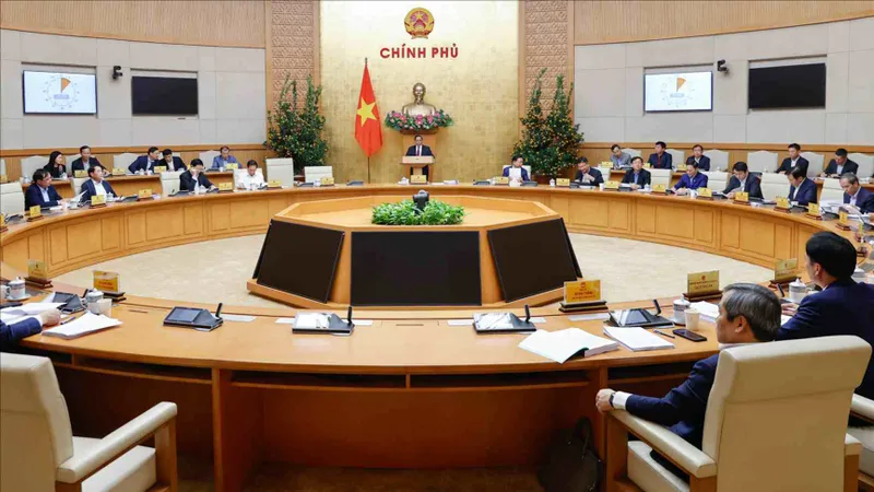 Thủ tướng Phạm Minh Chính chủ trì phiên họp Chính phủ chuyên đề pháp luật tháng 2. Ảnh: VIẾT CHUNG
