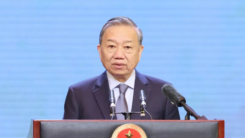 Tổng Bí thư Tô Lâm phát biểu tại Lễ kỷ niệm 80 năm Ngày truyền thống ngành Thể dục thể thao Việt Nam. Ảnh: QUANG PHÚC