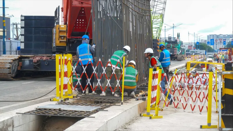 Thi công tường vây ga ngầm Phạm Văn Bạch thuộc tuyến Metro số 2