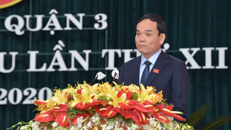 Phó Bí thư Thường trực Thành ủy TPHCM Trần Lưu Quang phát biểu tại Đại hội Đảng bộ quận 3, ngày 17-8-2020.Ảnh: VIỆT DŨNG