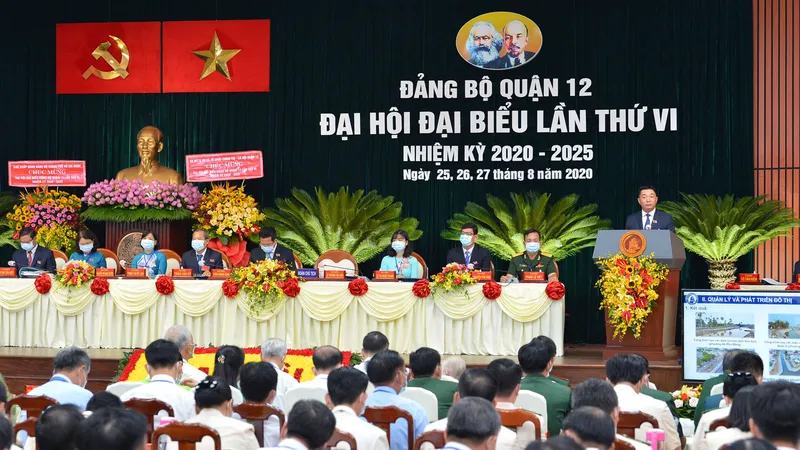 Quang cảnh Đại hội đại biểu Đảng bộ quận 12 lần thứ VI, nhiệm kỳ 2020-2025. Ảnh: VIỆT DŨNG