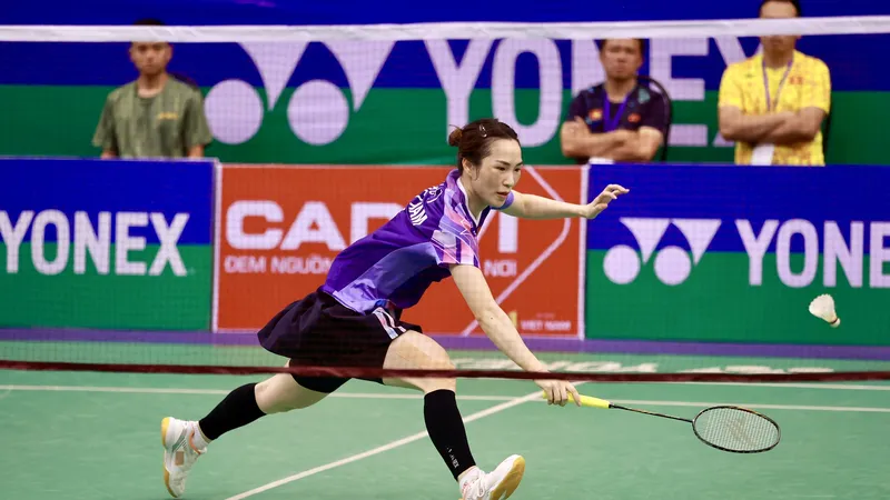 VĐV Vũ Thị Trang giành chiến thắng ở vòng loại giải cầu lông quốc tế Vietnam Open 2025. Ảnh: DŨNG PHƯƠNG 