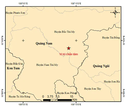 Vị trí tâm chấn xảy ra vụ động đất vào lúc 21 giờ ngày 30-5 