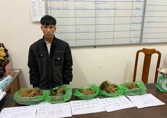 Đối tượng Hồ Văn Nhất và tang vật các vụ trộm sâm tại cơ quan điều tra