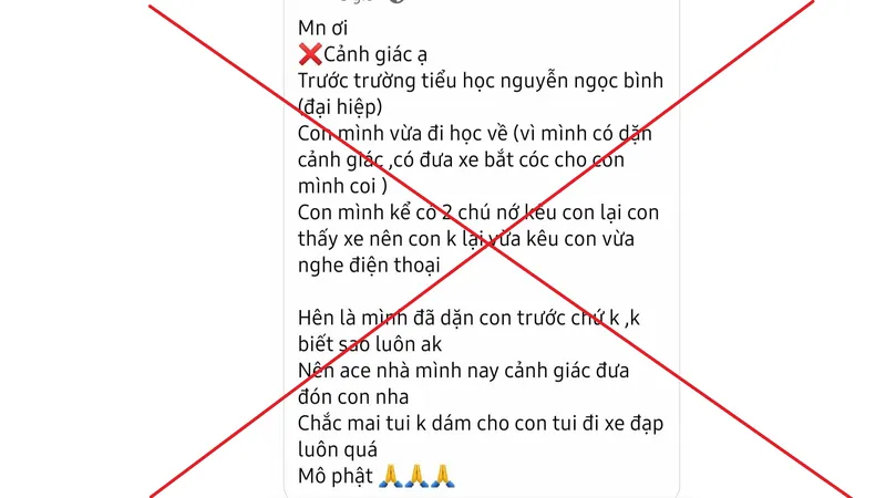 Công an làm việc với 2 người đăng tin sai sự thật về bắt cóc trẻ em