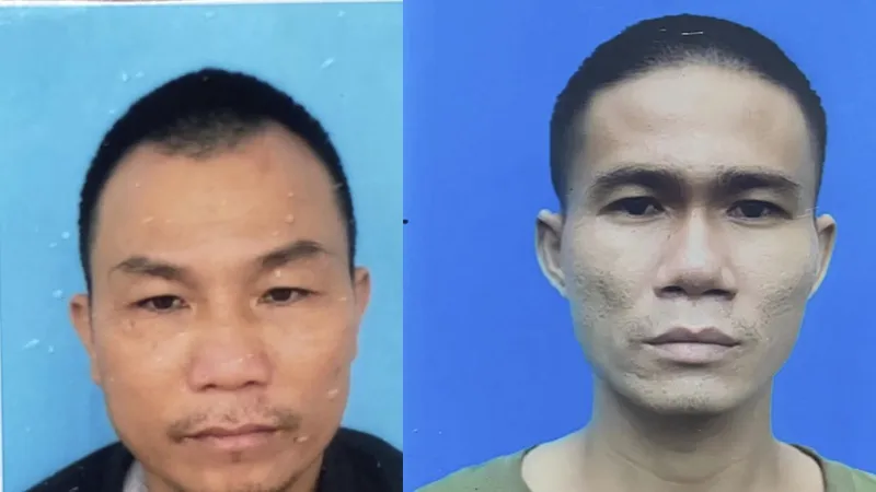 2 đối tượng Đoàn Trân (trái ảnh) và Nguyễn Văn Tiềm bị truy nã vì khoét tường trốn khỏi trại tạm giam. Ảnh: CA